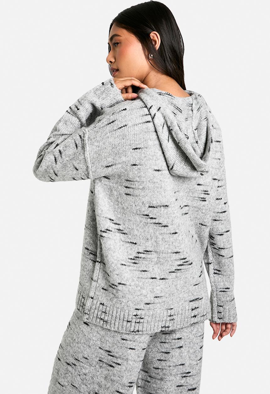boohoo - Soft knit marl oversized knitted hoody - grey