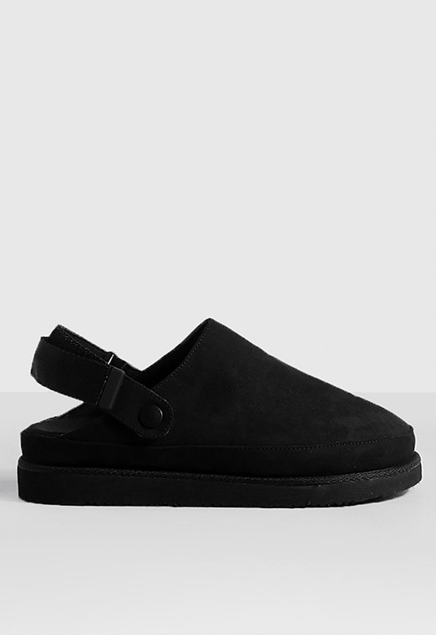 boohoo - Faux suede chunky slingback closed toe clogs - black