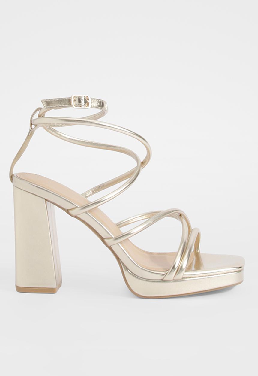 boohoo - Metallic cross strap platform heels - gold