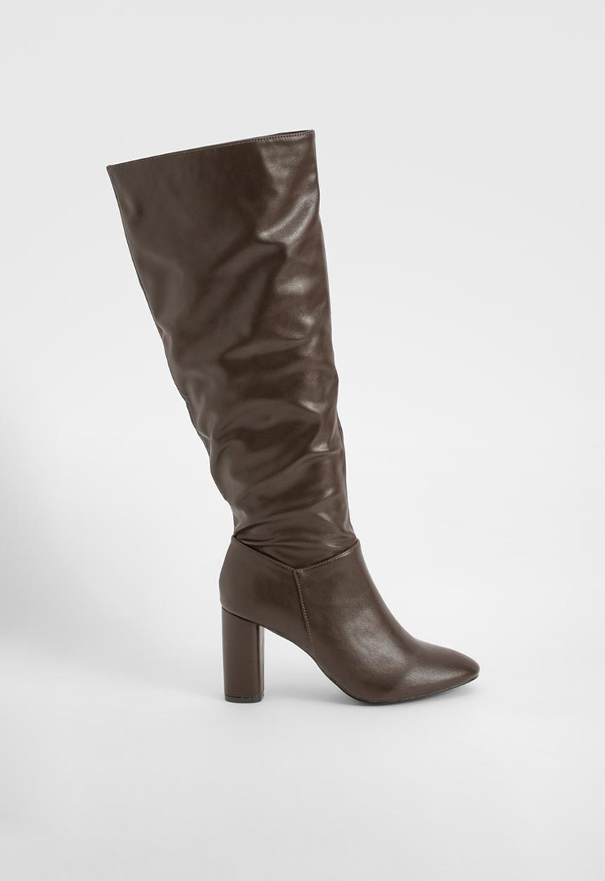 boohoo - Block heel knee high boots - chocolate
