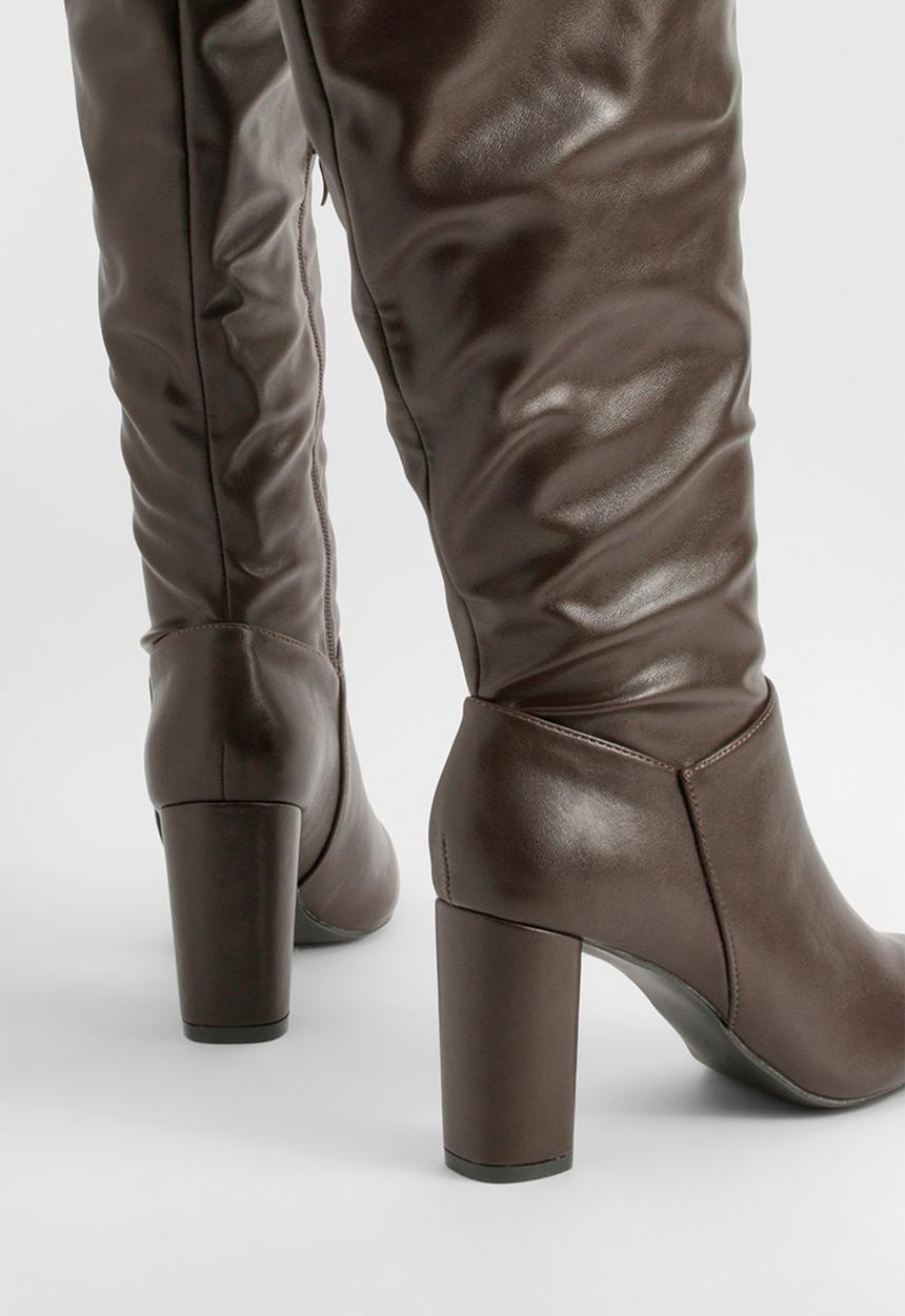 boohoo - Block heel knee high boots - chocolate