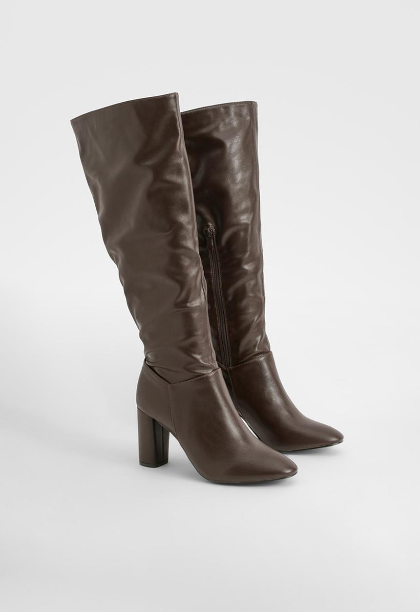 boohoo - Block heel knee high boots - chocolate