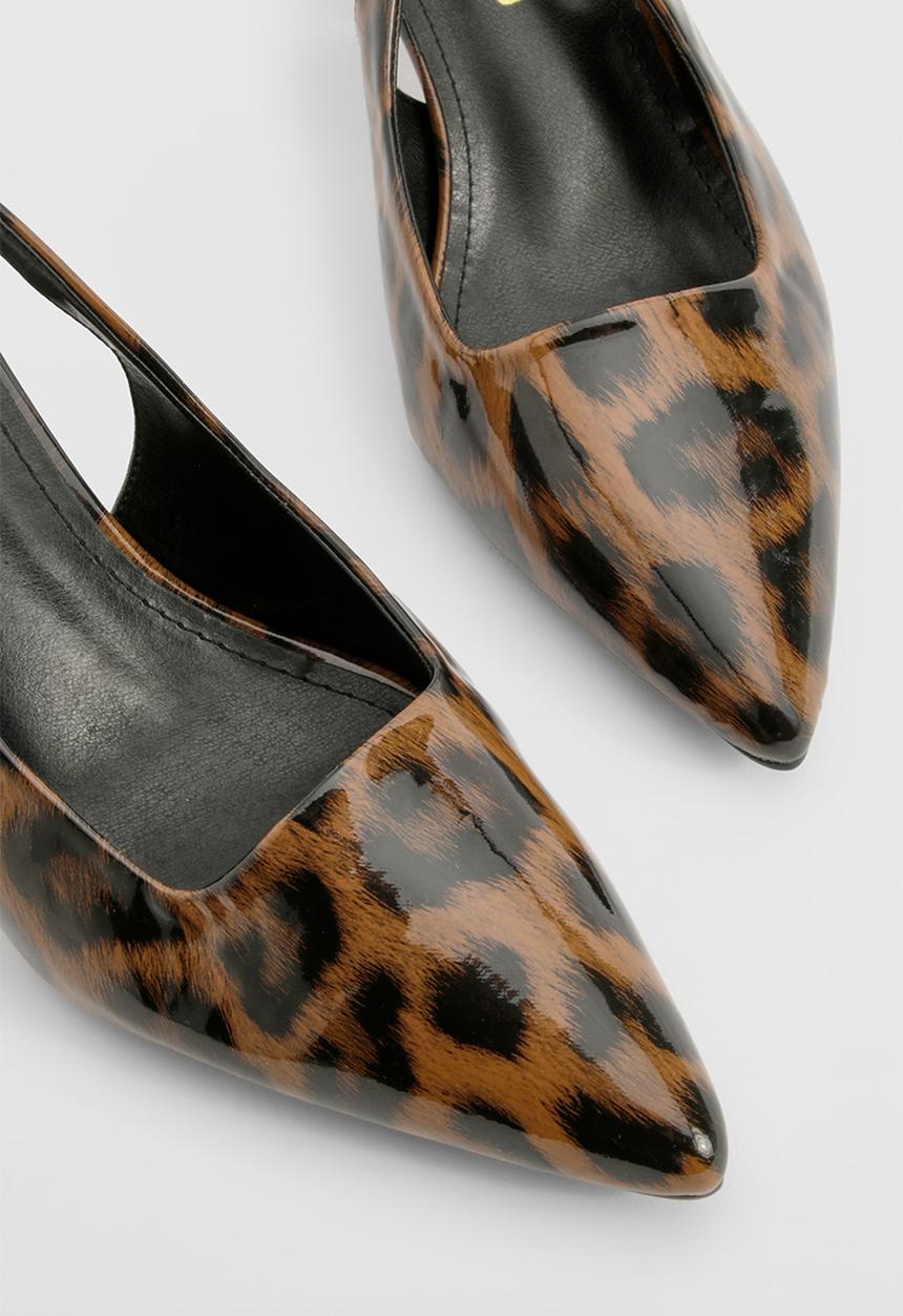 boohoo - Leopard low stiletto slingback court shoe - leopard