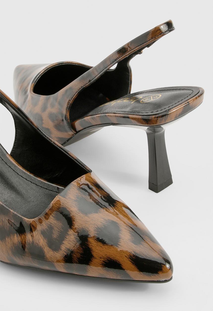 boohoo - Leopard low stiletto slingback court shoe - leopard