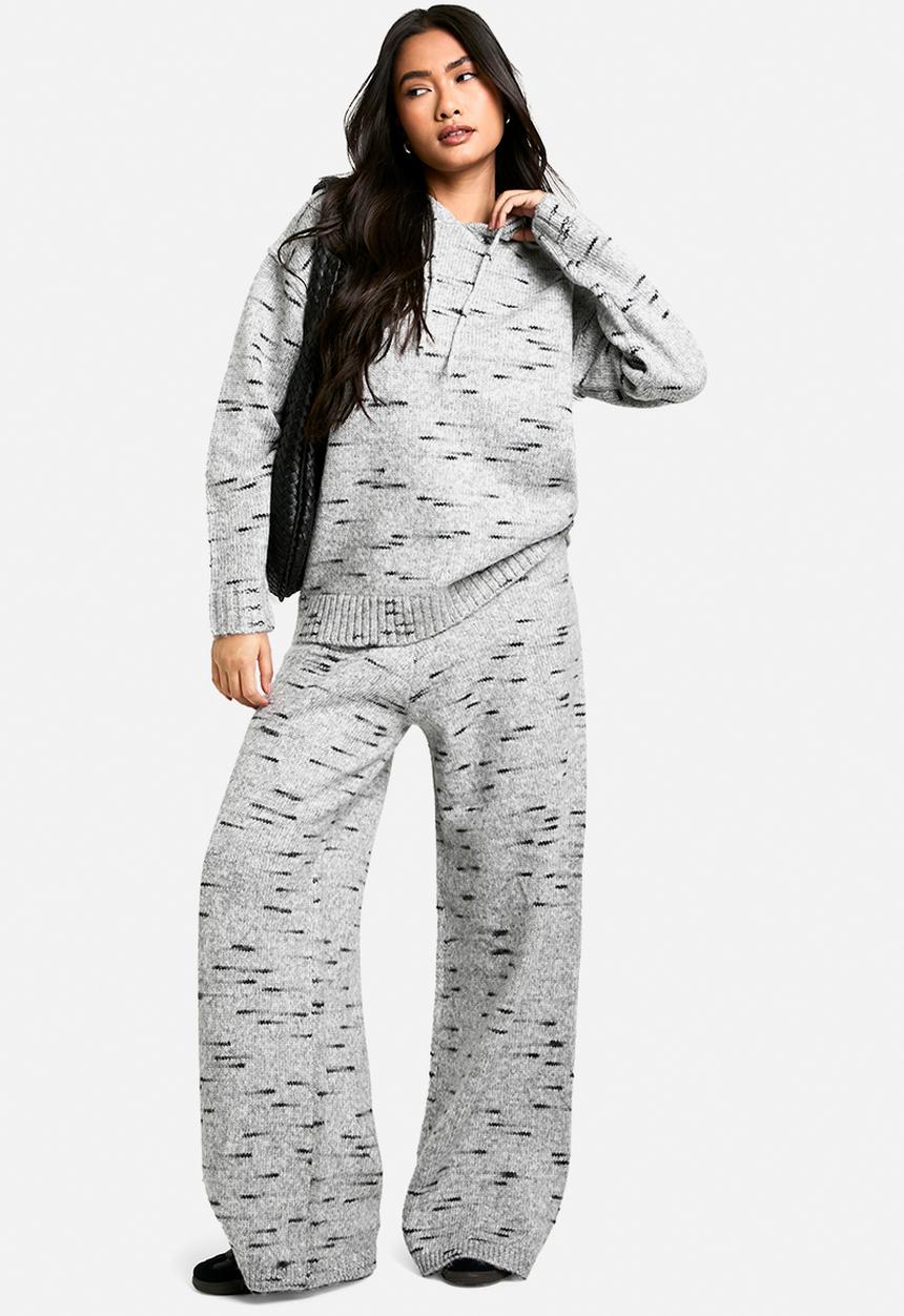 boohoo - Soft knit marl slouchy wide leg knitted trouser - grey