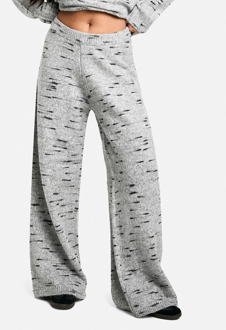 boohoo - Soft knit marl slouchy wide leg knitted trouser - grey