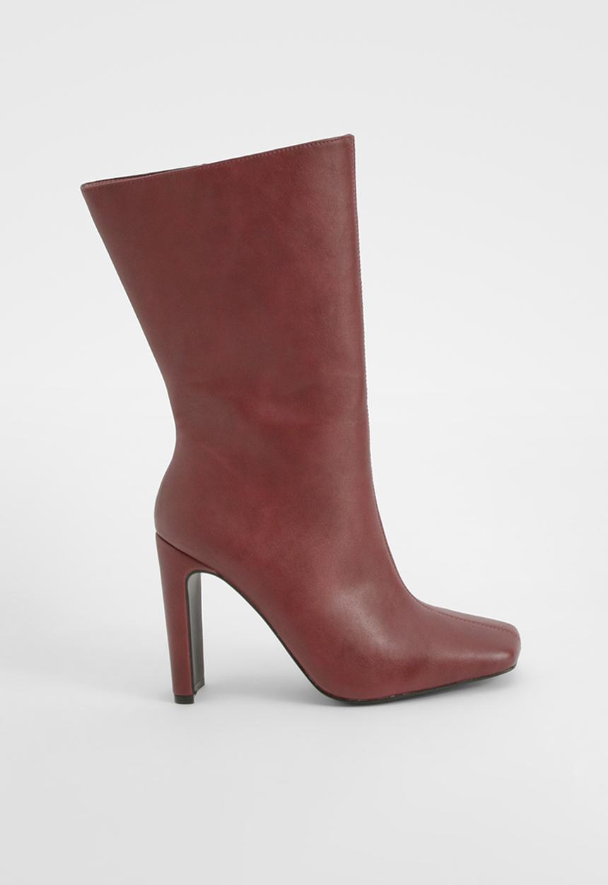 boohoo - Wide fit square toe heeled boots - cherry