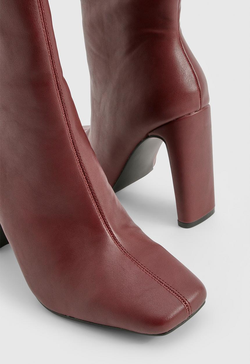 boohoo - Wide fit square toe heeled boots - cherry