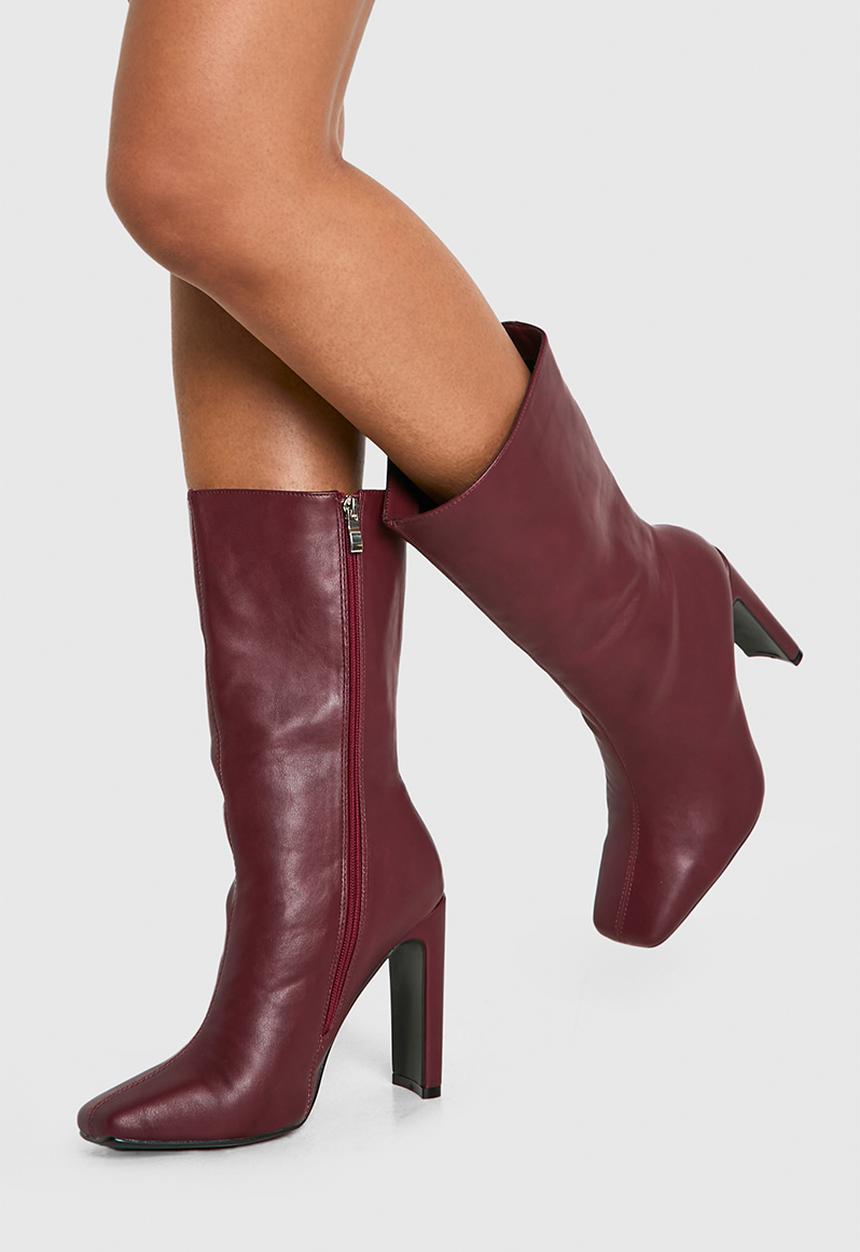 boohoo - Wide fit square toe heeled boots - cherry
