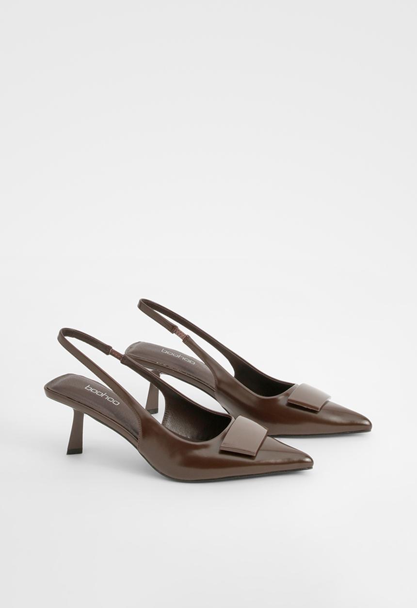 boohoo - Trim detail slingback court shoes - chocolate