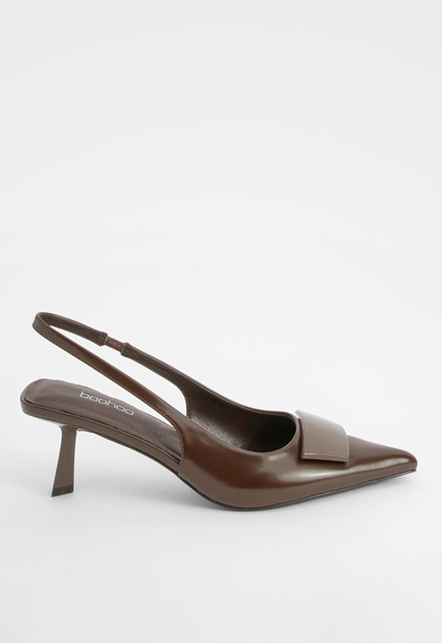 boohoo - Trim detail slingback court shoes - chocolate