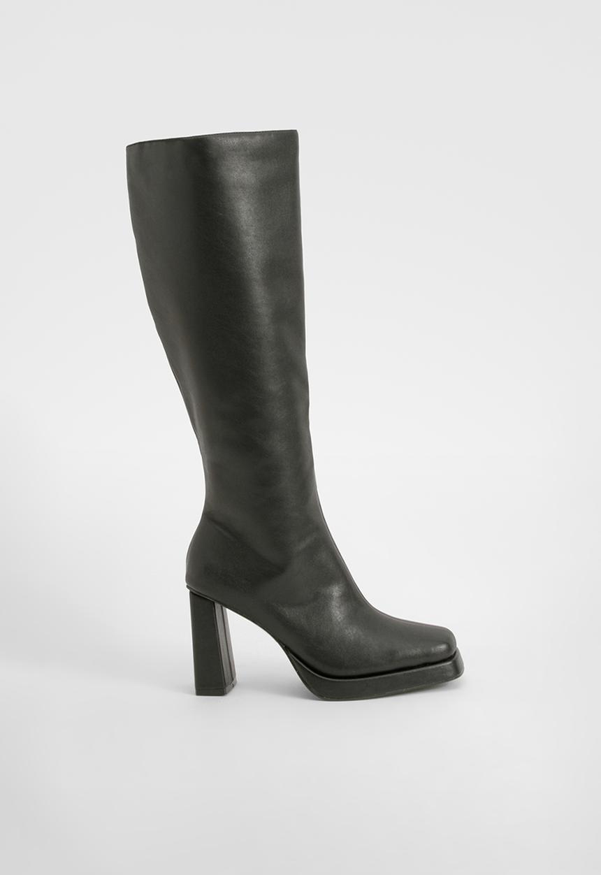 boohoo - Block heel platform knee high boots - black