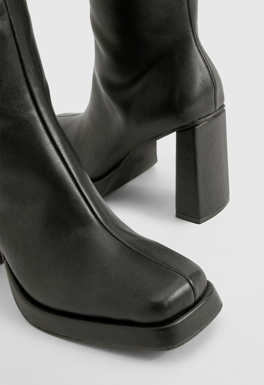 boohoo - Block heel platform knee high boots - black