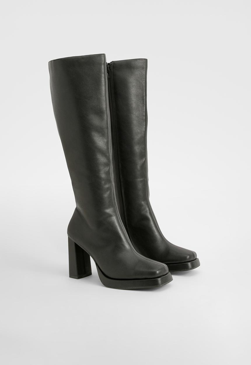 boohoo - Block heel platform knee high boots - black