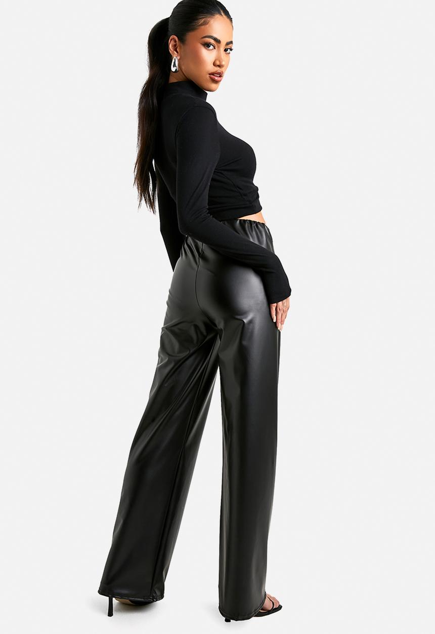 boohoo - Wide leg pu trouser with pintuck - black