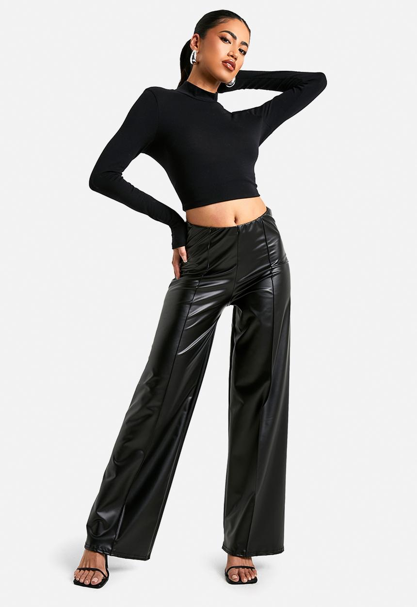 boohoo - Wide leg pu trouser with pintuck - black