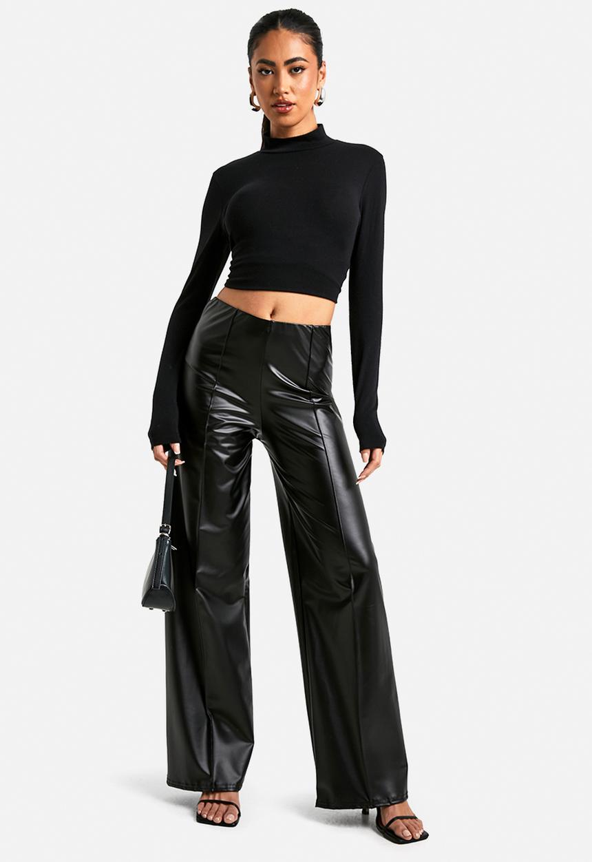 boohoo - Wide leg pu trouser with pintuck - black