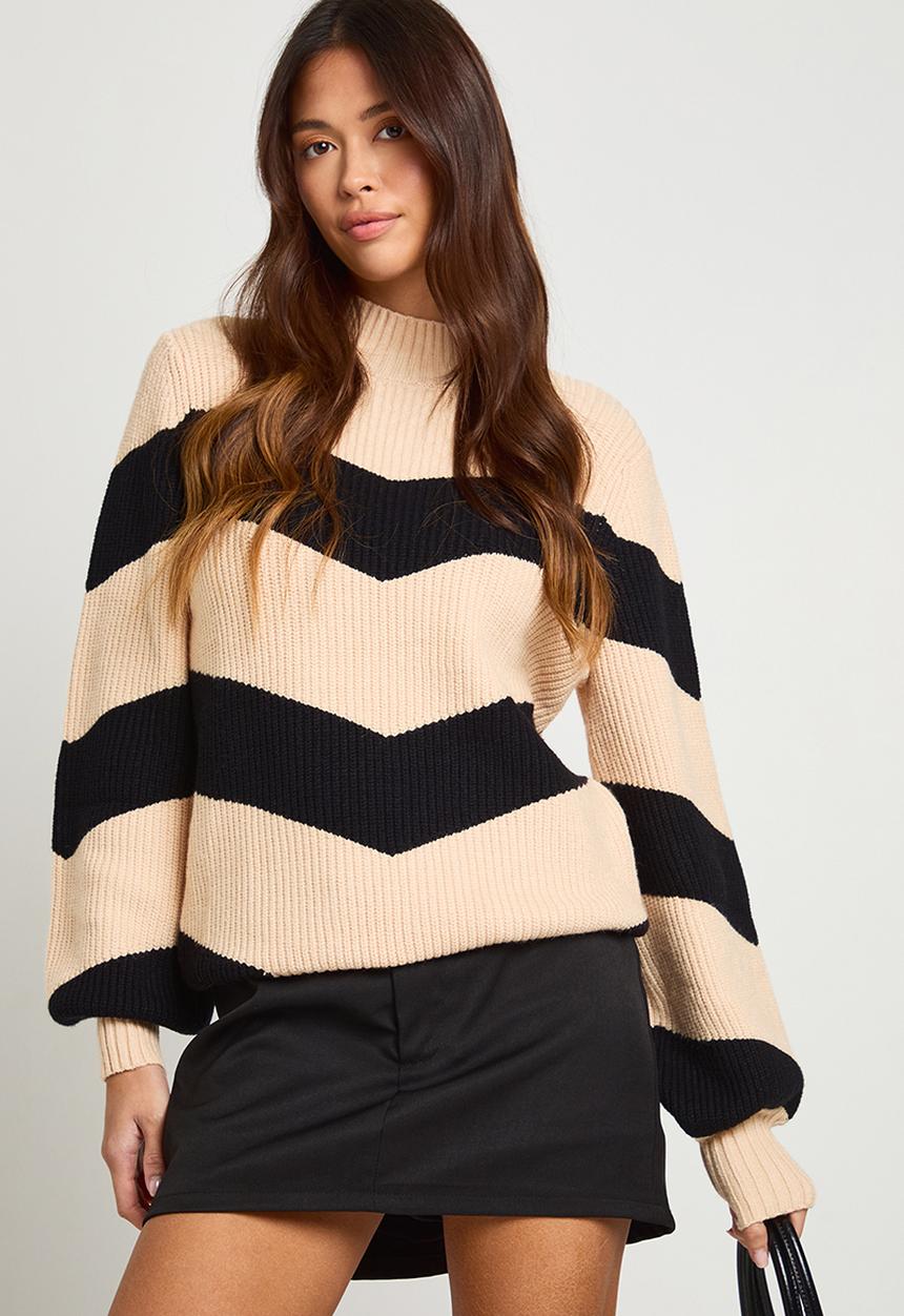 boohoo - High neck stripe jumper - black