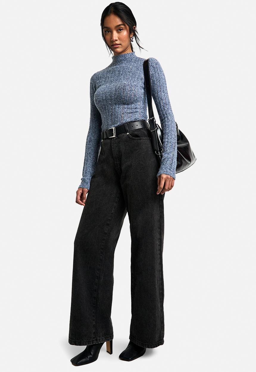 boohoo - Sheer high neck knitted top - blue