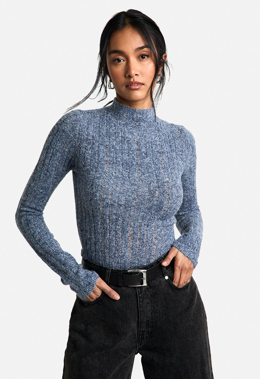boohoo - Sheer high neck knitted top - blue