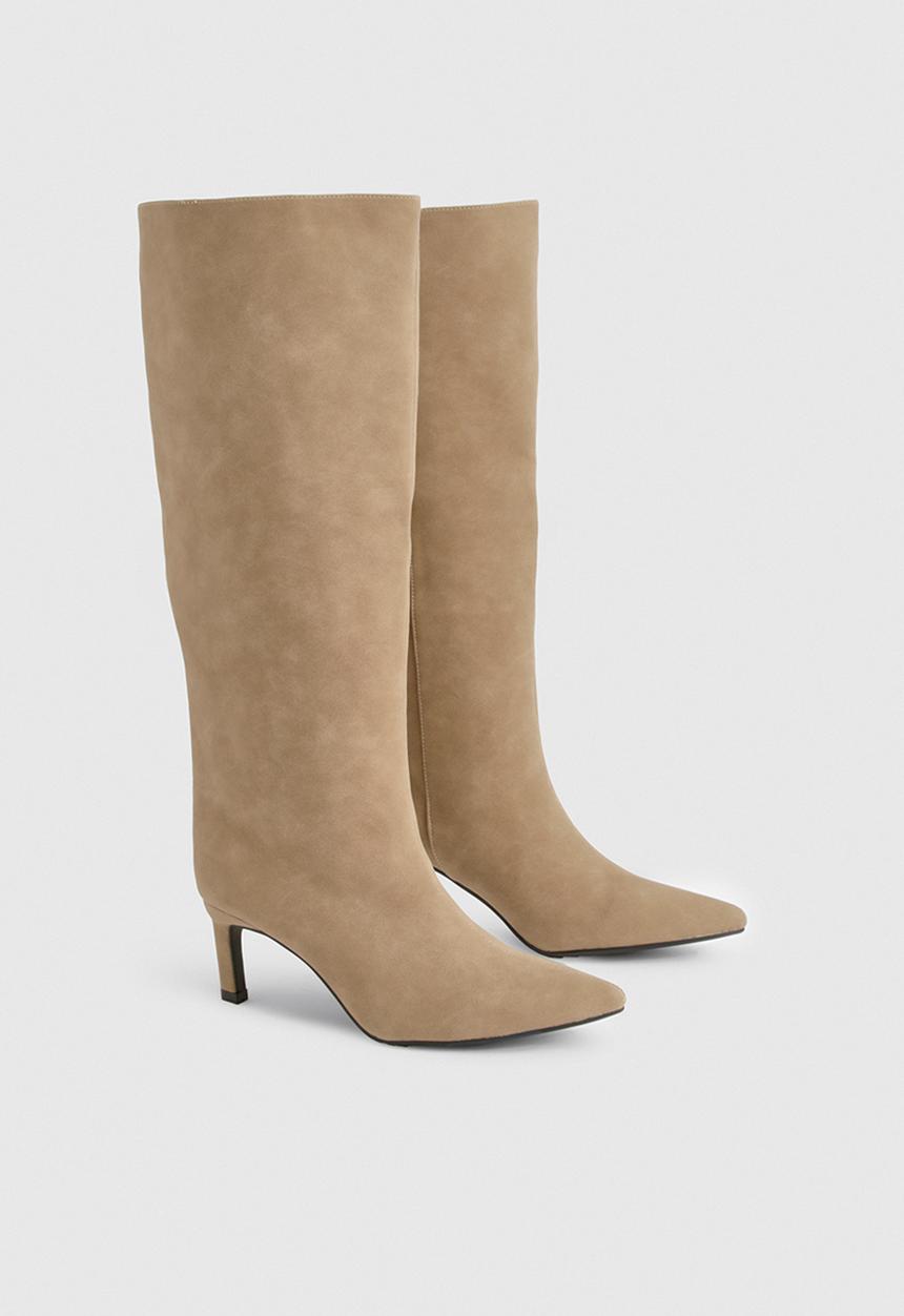 boohoo - Column nubuck low heel knee high boots - taupe