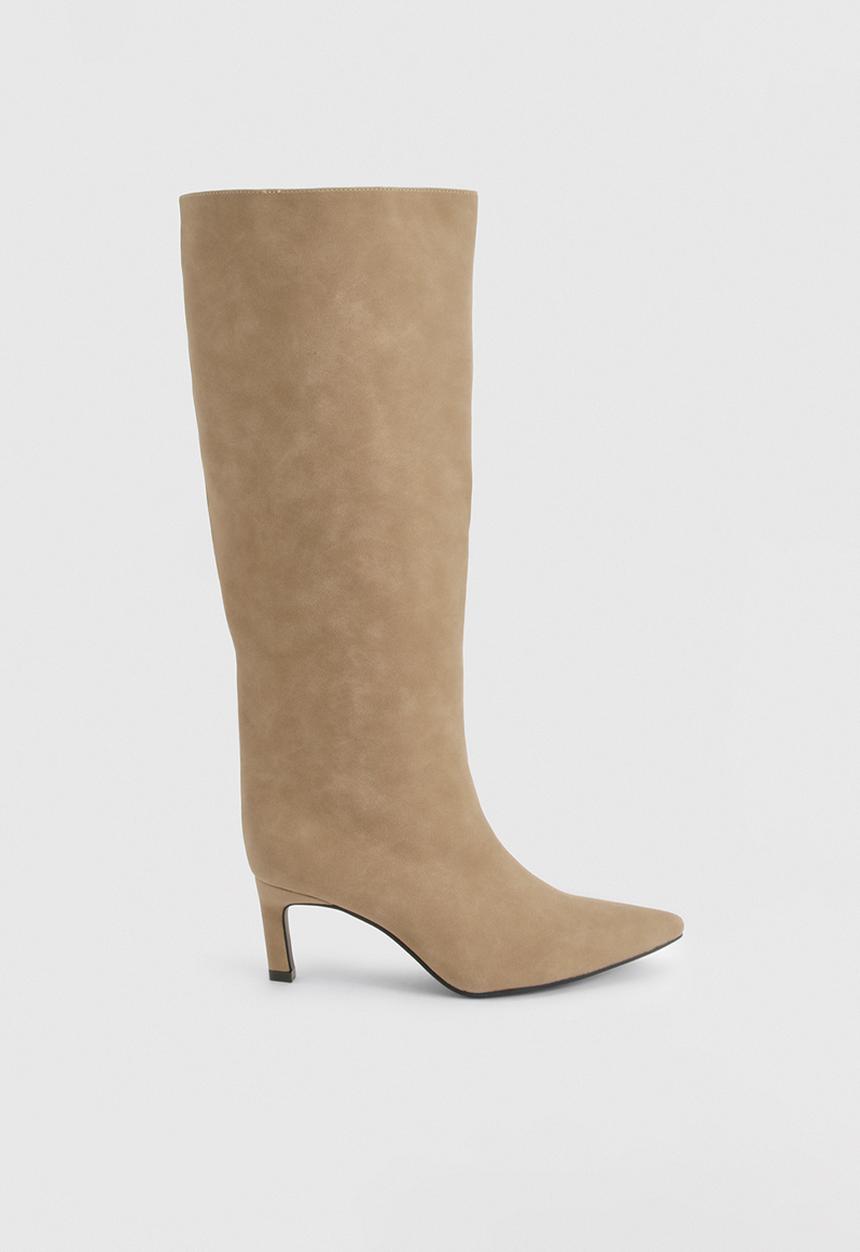 boohoo - Column nubuck low heel knee high boots - taupe