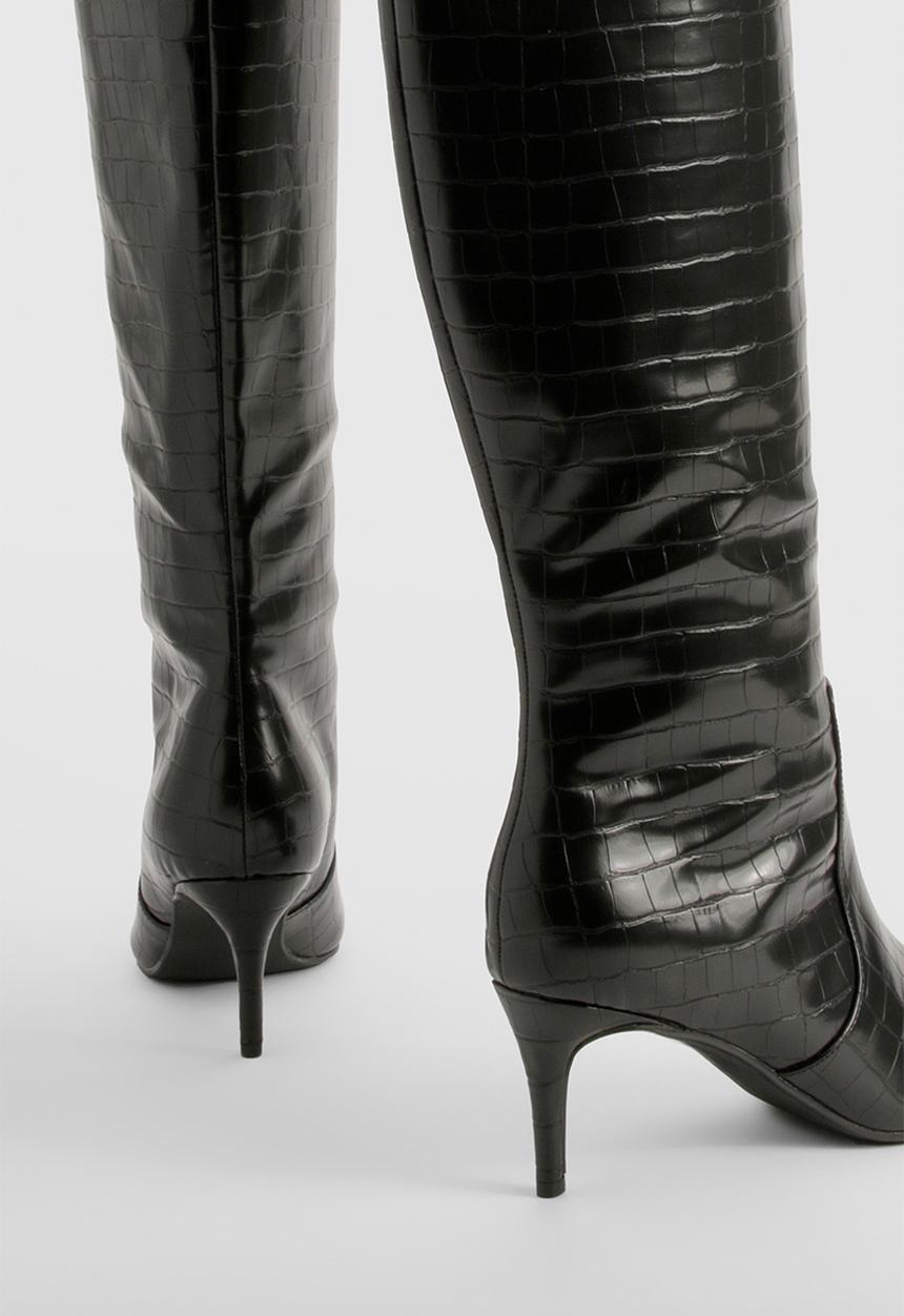 boohoo - Curved stiletto knee high boots - black