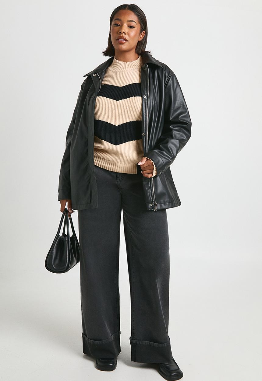 boohoo - Plus high neck strip jumper - black