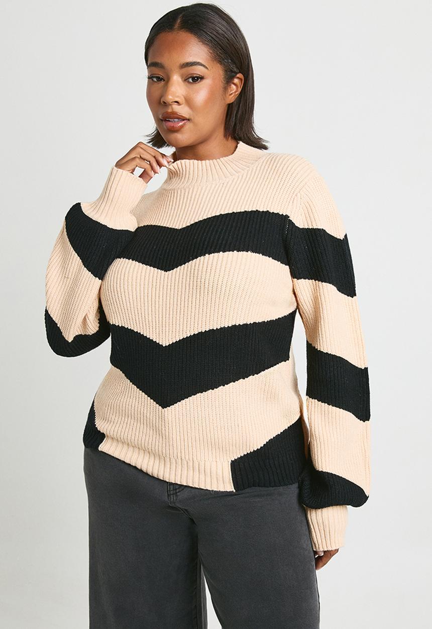 boohoo - Plus high neck strip jumper - black