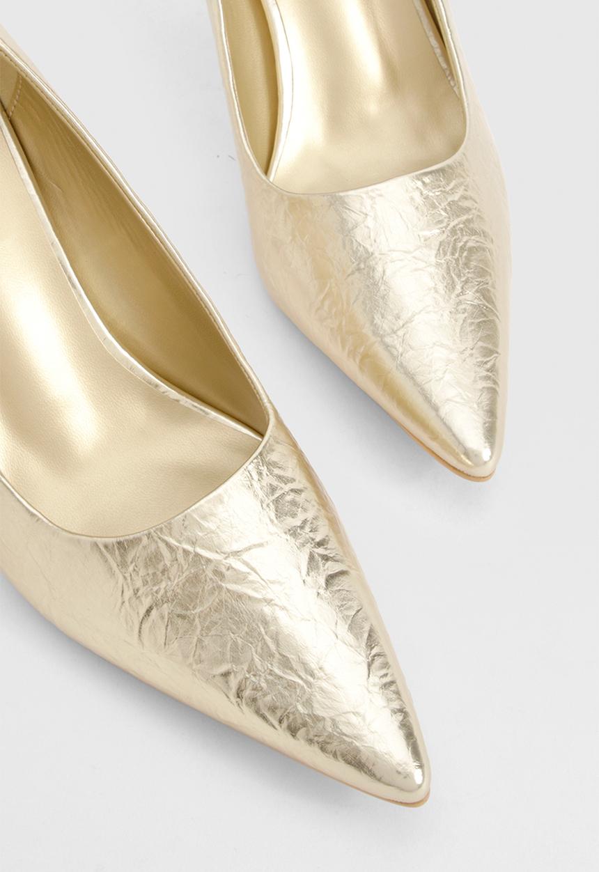 boohoo - Wide fit metallic textured court shoes - gold