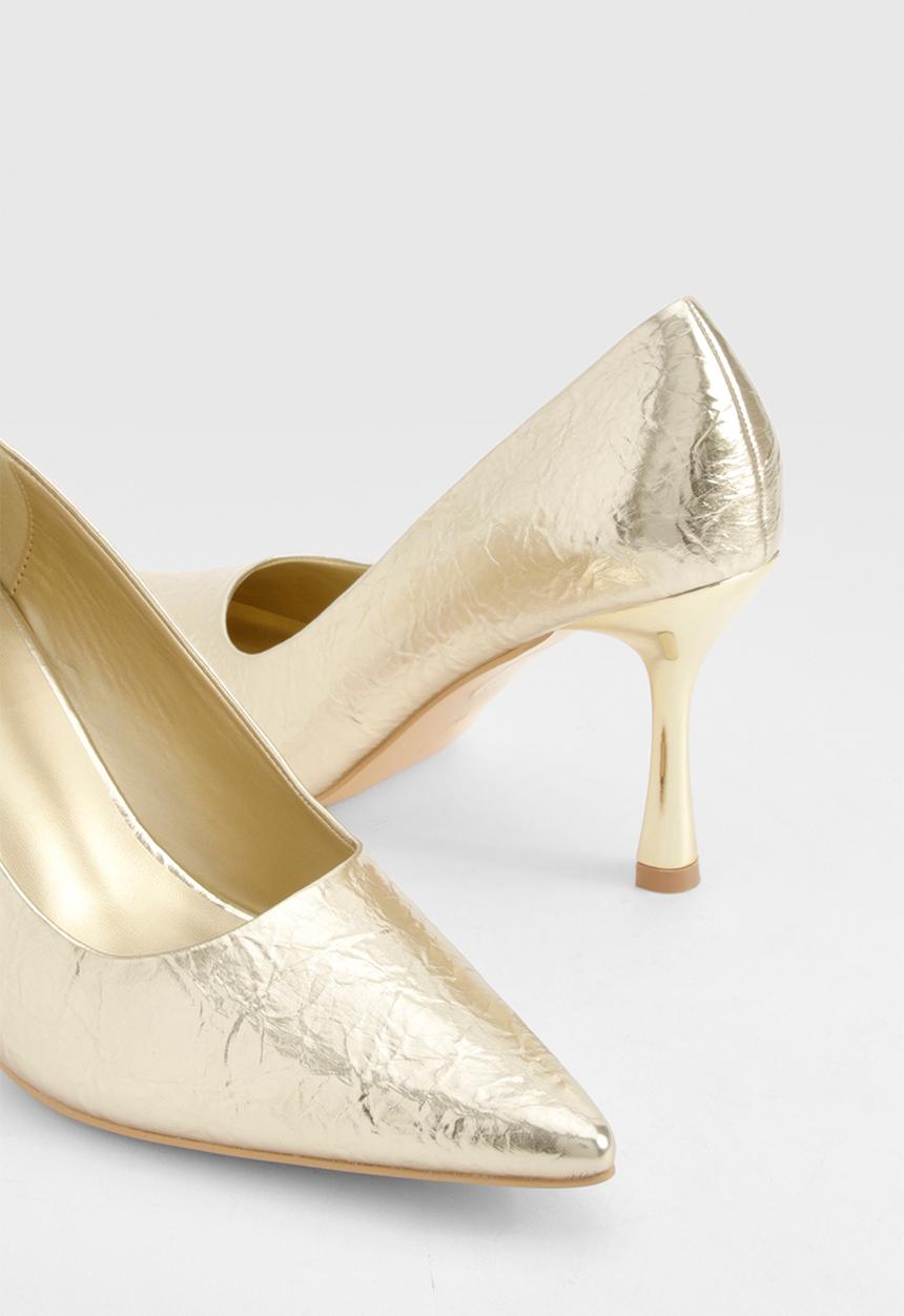 boohoo - Wide fit metallic textured court shoes - gold