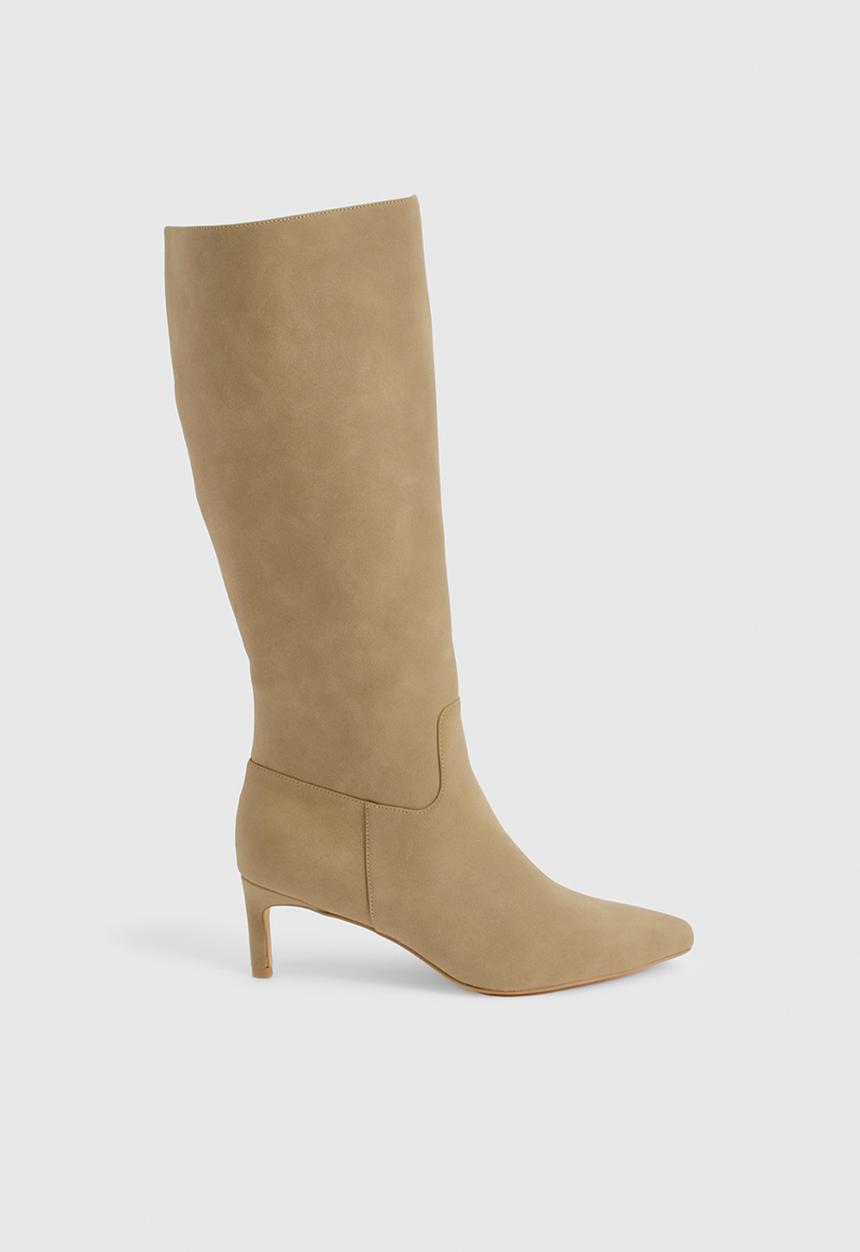 boohoo - Wide fit nubuck knee high low heeled boots - taupe
