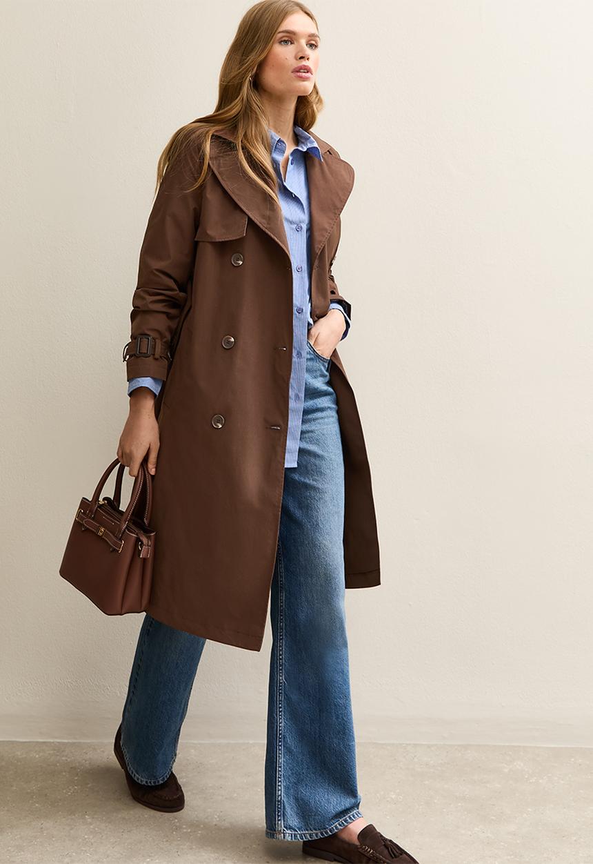 New Look - Double Breasted Trench Coat- dark brown