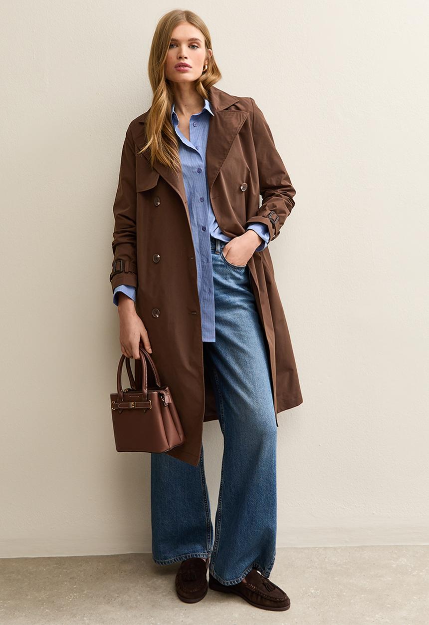 New Look - Double Breasted Trench Coat- dark brown