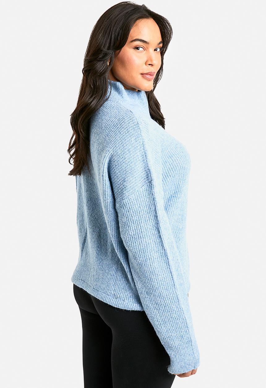 boohoo - Plus drawstring zip funnel neck jumper - blue