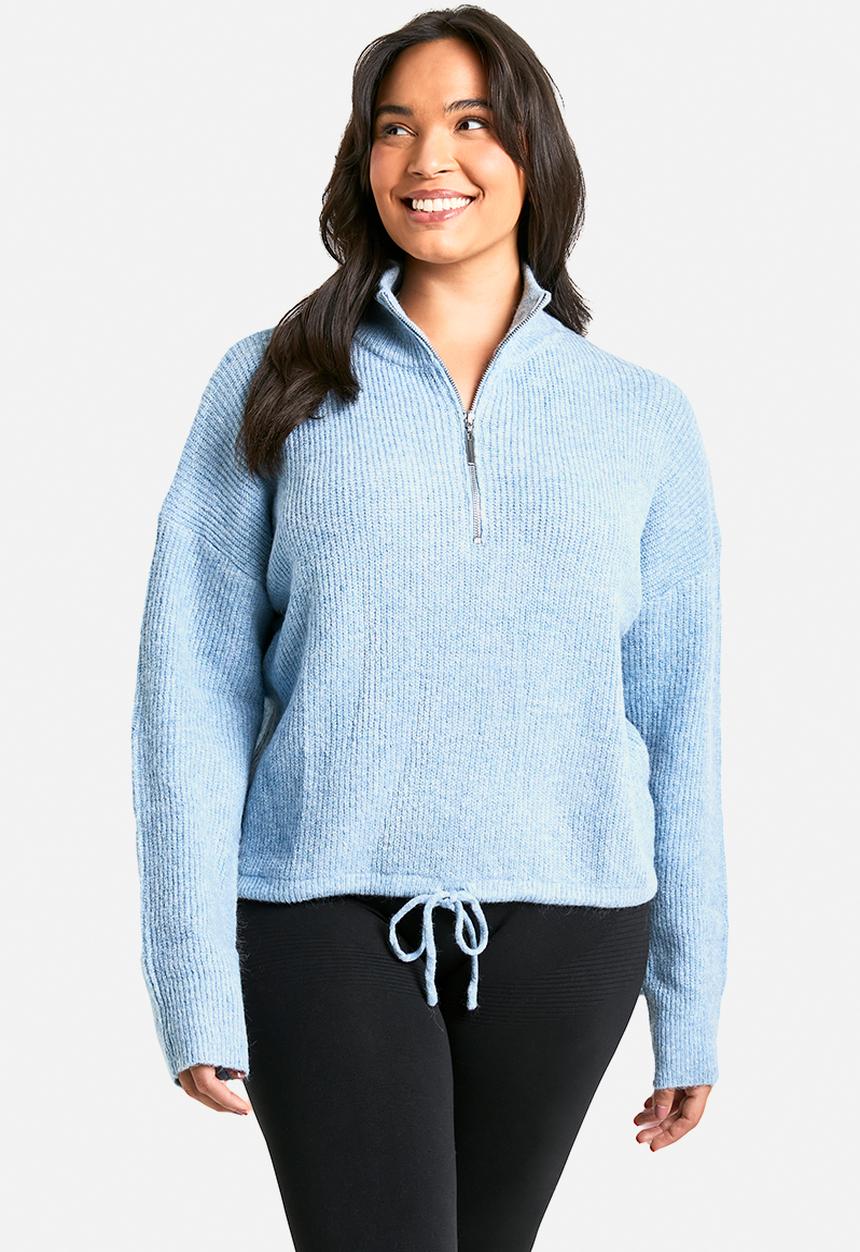 boohoo - Plus drawstring zip funnel neck jumper - blue