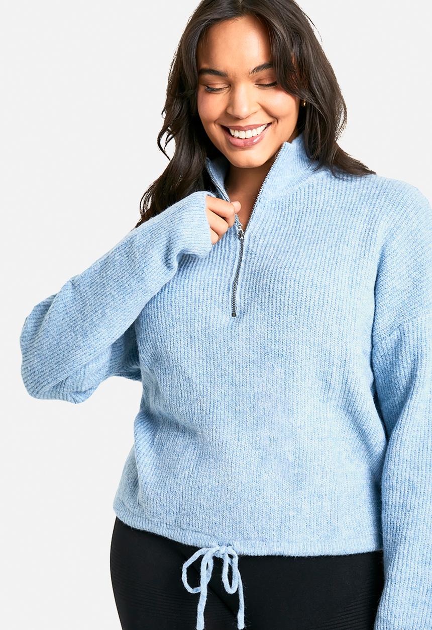 boohoo - Plus drawstring zip funnel neck jumper - blue