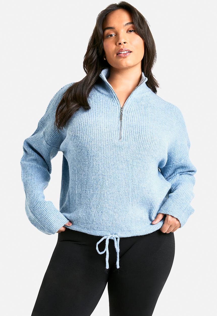 boohoo - Plus drawstring zip funnel neck jumper - blue