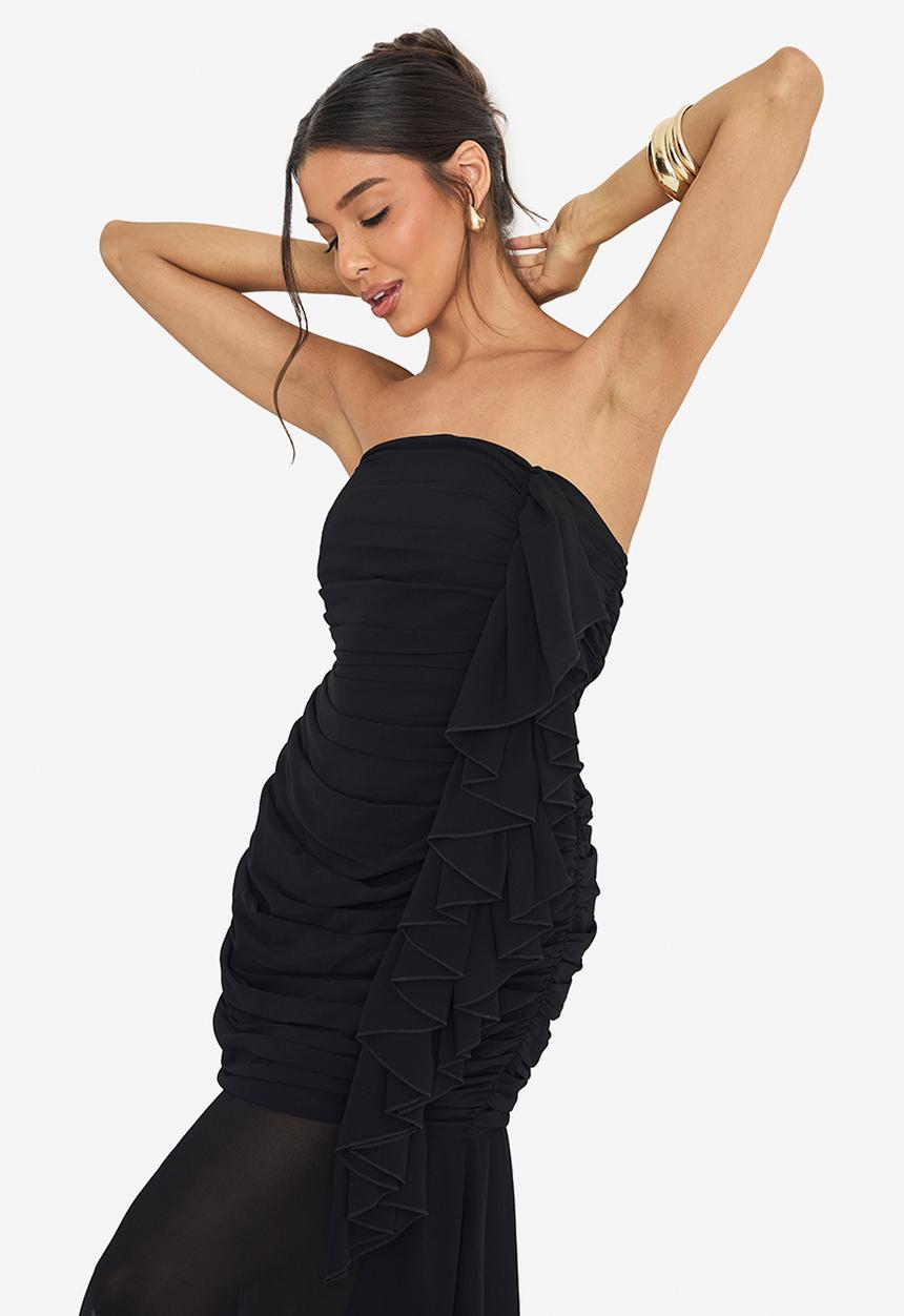 boohoo - Chiffon ruched maxi dress - black