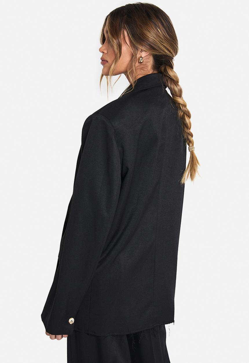 boohoo - Woven tailored frayed hem blazer - black