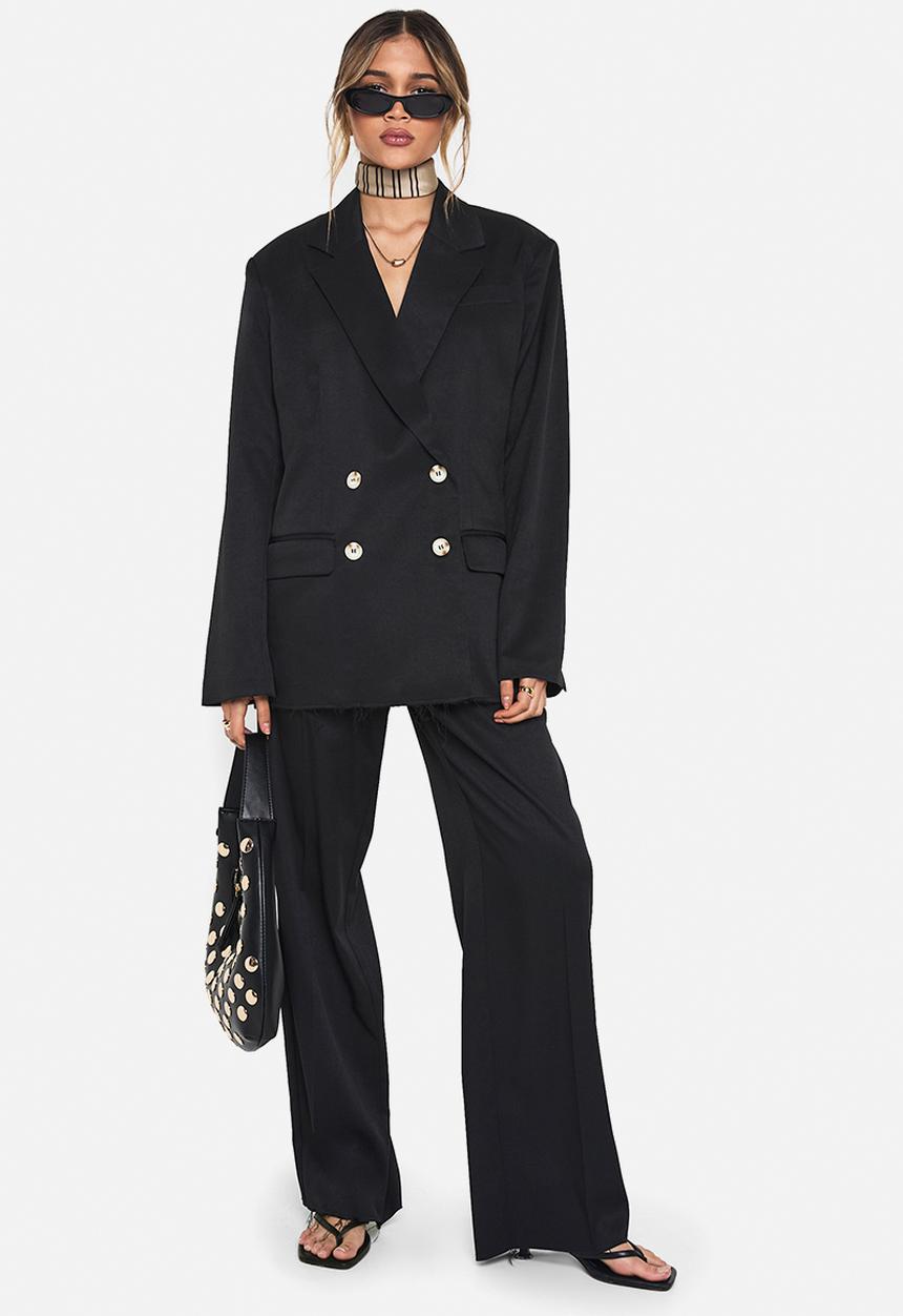 boohoo - Woven tailored frayed hem blazer - black