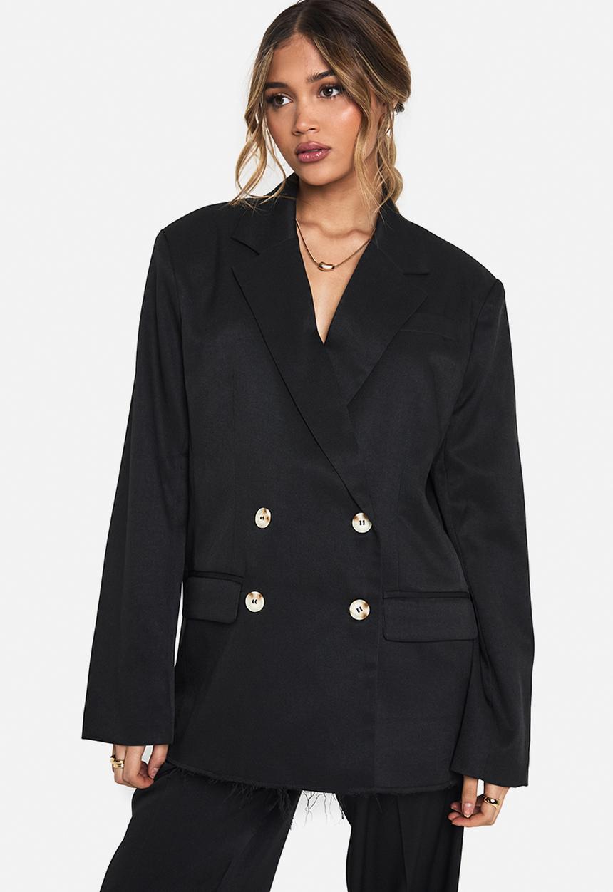boohoo - Woven tailored frayed hem blazer - black