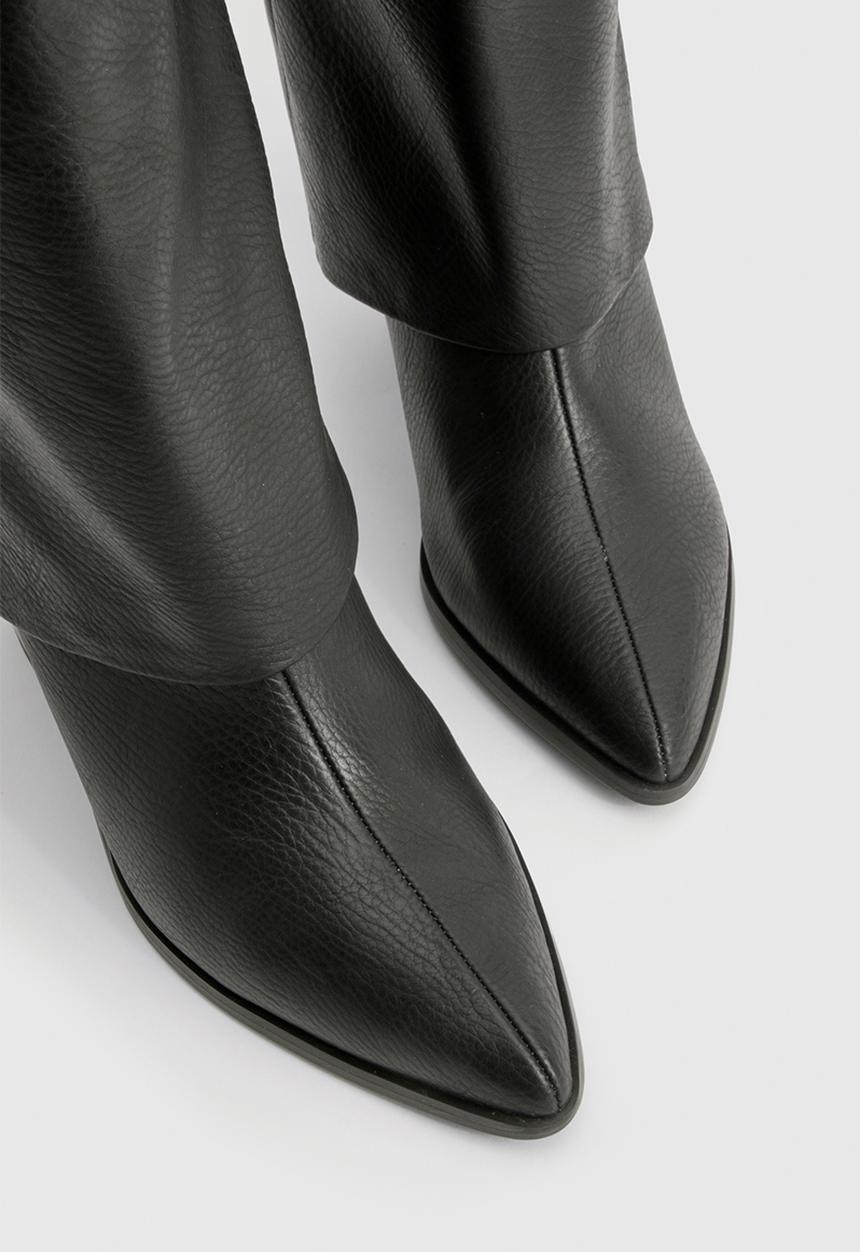 boohoo - Textured foldover stacked heel knee high boots - black