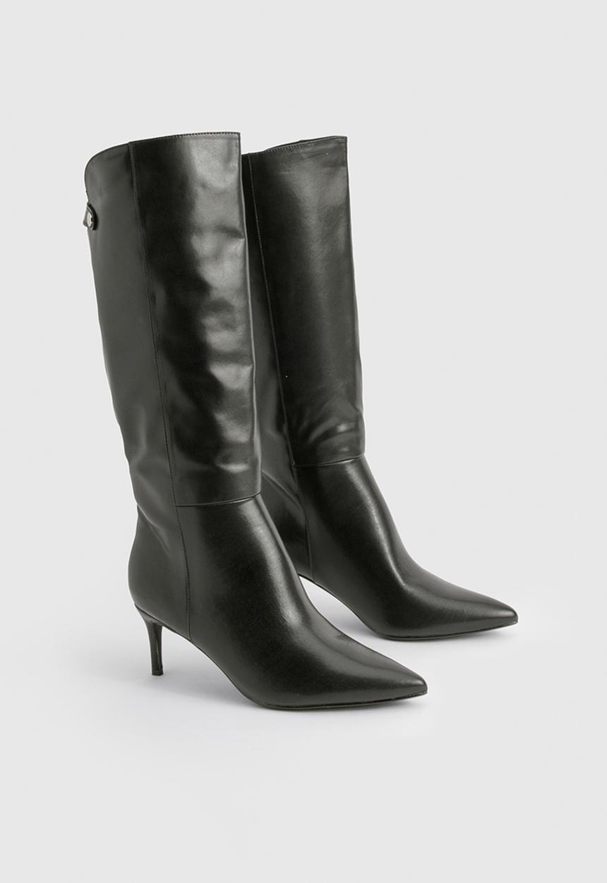 boohoo - Wide fit curved stiletto knee high boots - black