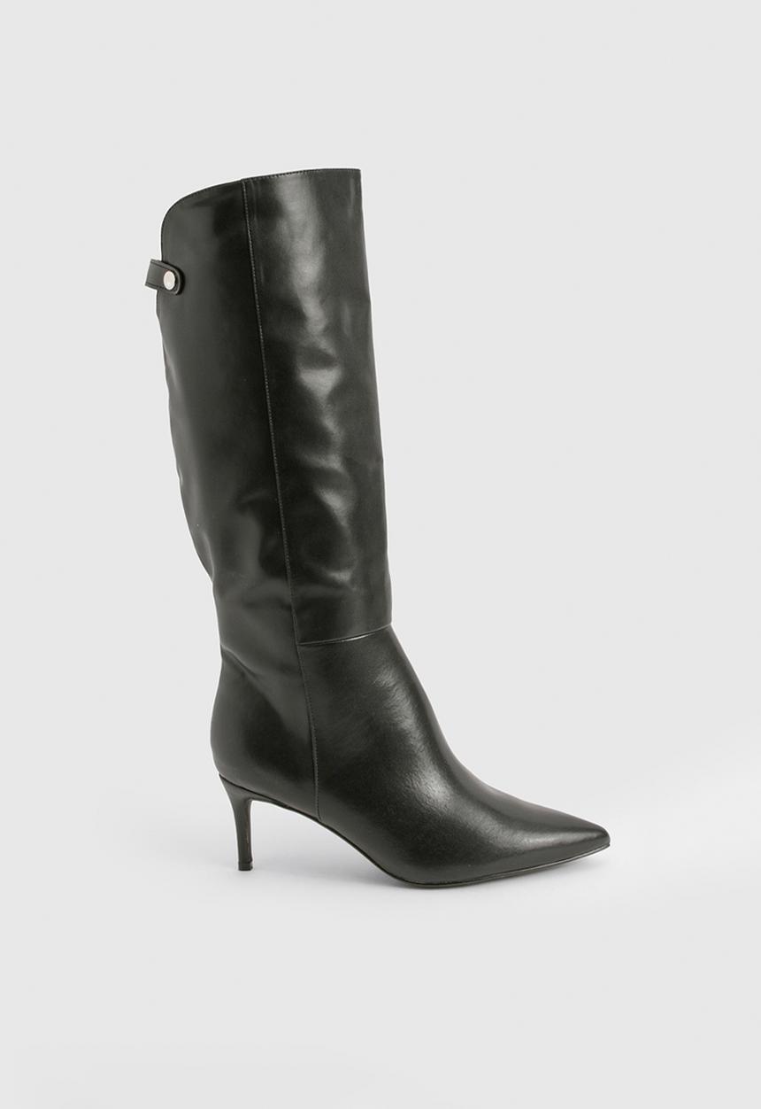 boohoo - Wide fit curved stiletto knee high boots - black