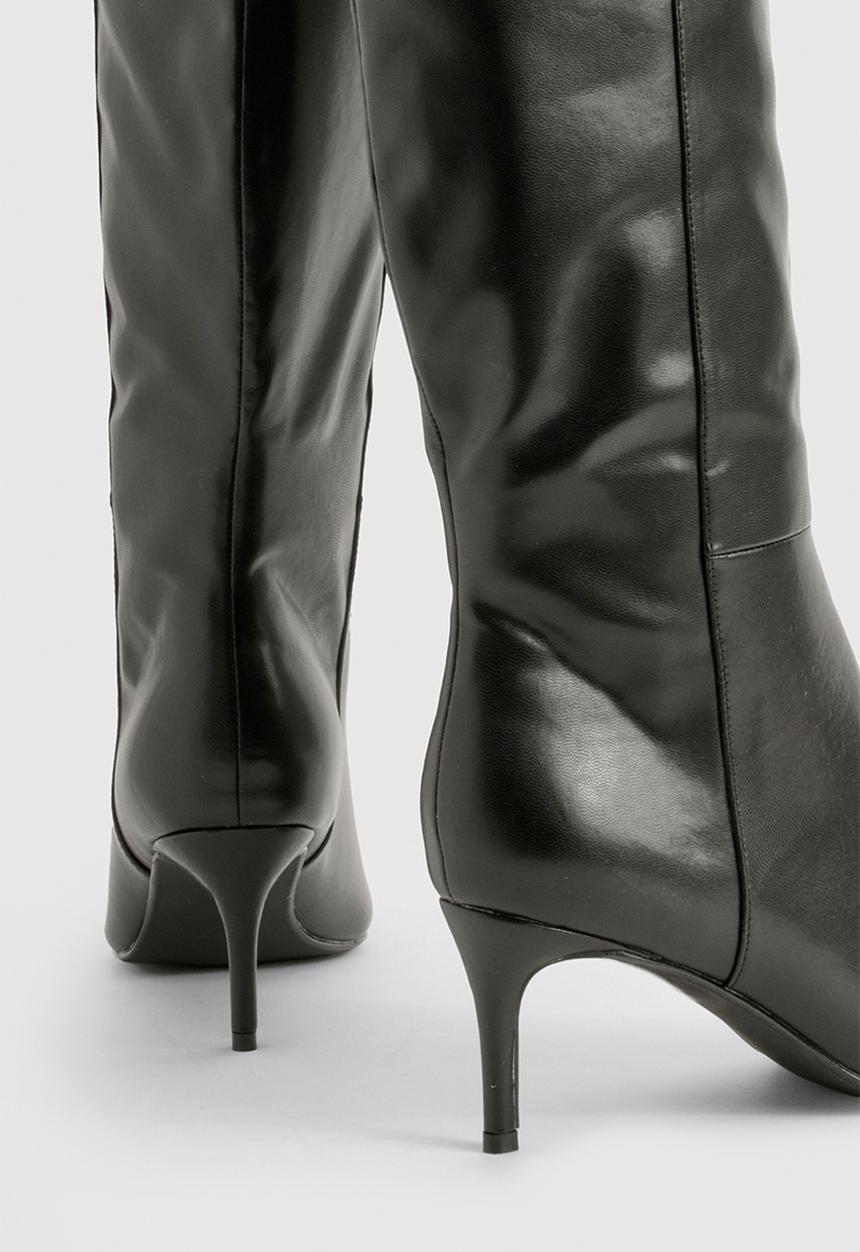 boohoo - Wide fit curved stiletto knee high boots - black