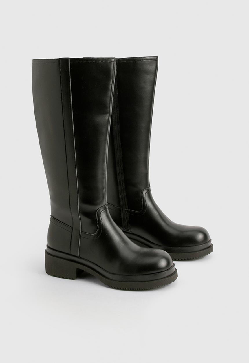 boohoo - Chunky column knee high boots - black