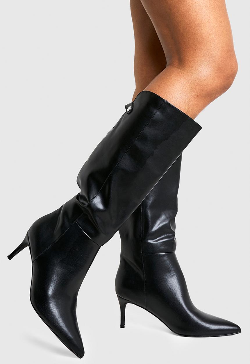boohoo - Wide fit curved stiletto knee high boots - black