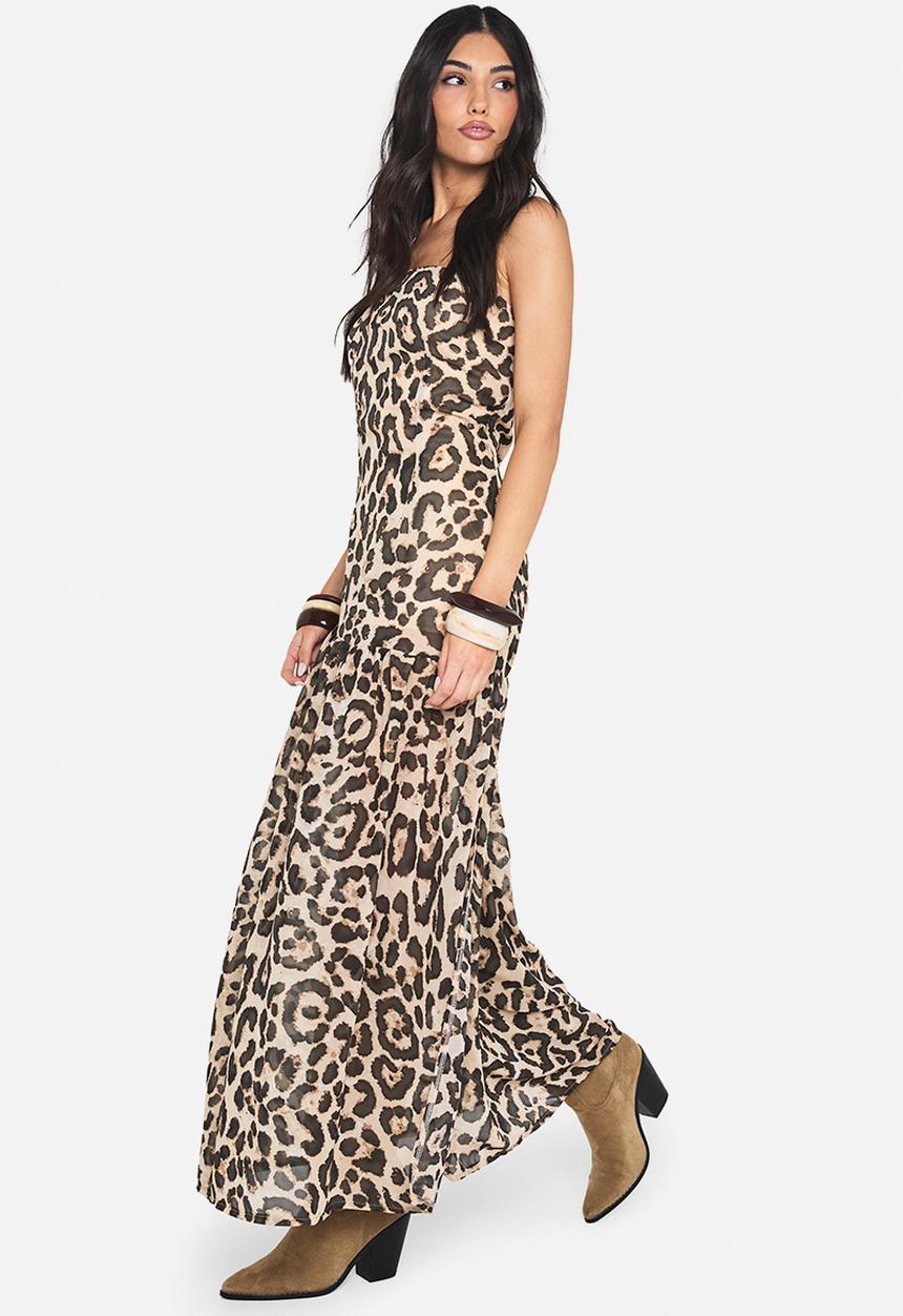 boohoo - Printed chiffon  bandeau maxi dress - leopard