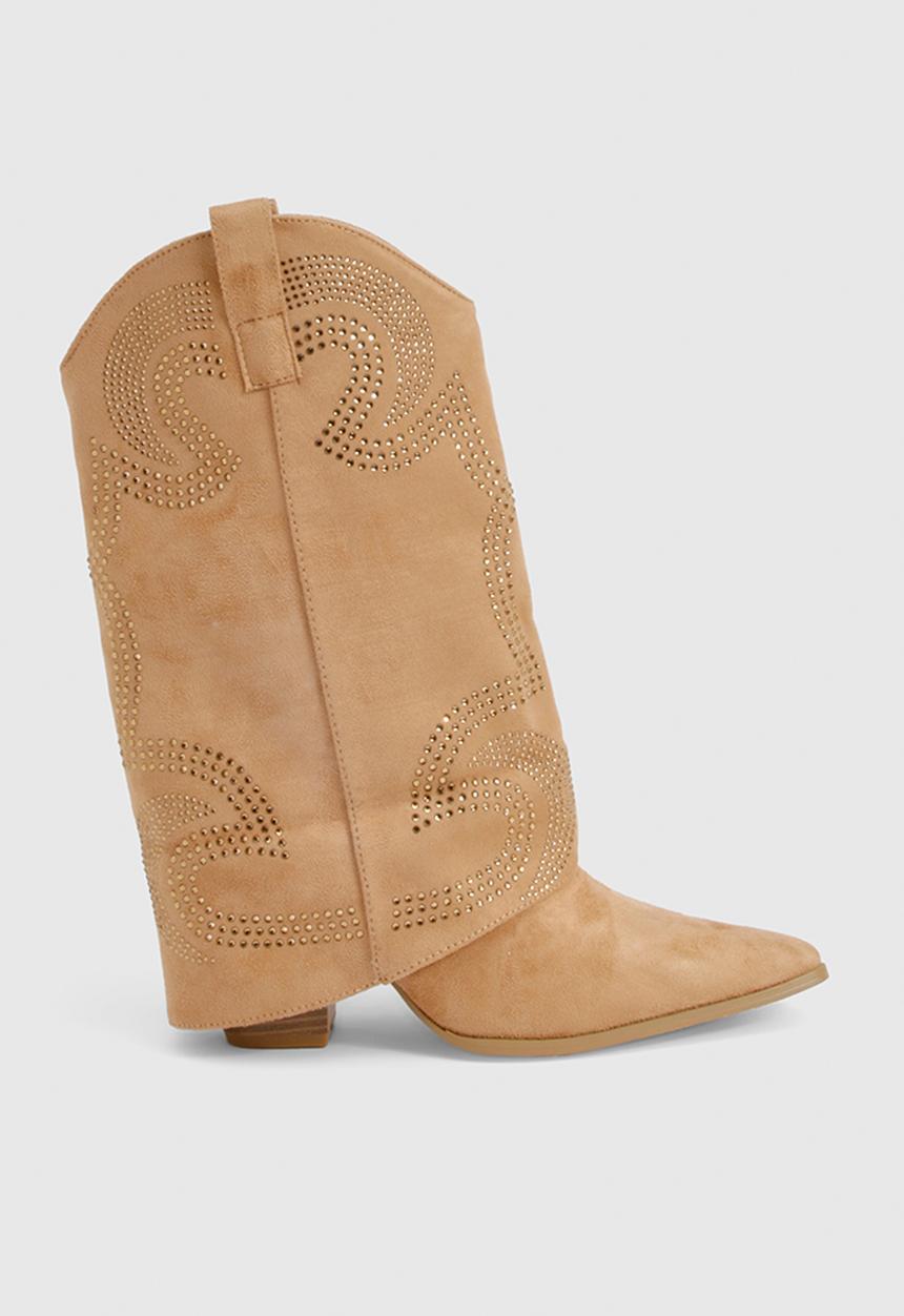 boohoo - Faux Suede Studded Foldover Western Boots